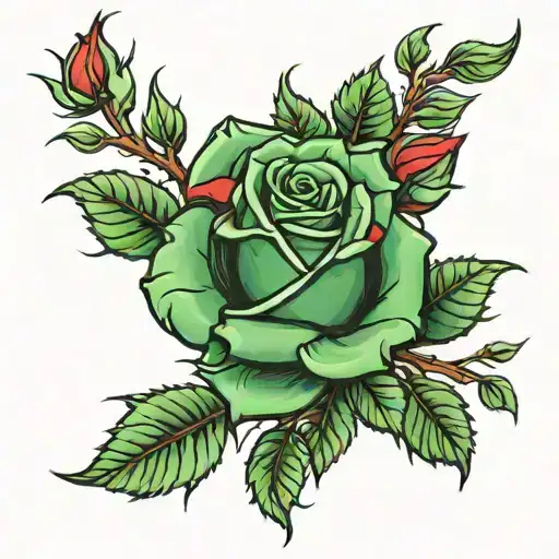 A Large Thorny Rose Green Branch That Is Wrapped Around The Sleeve And Has Red Roses