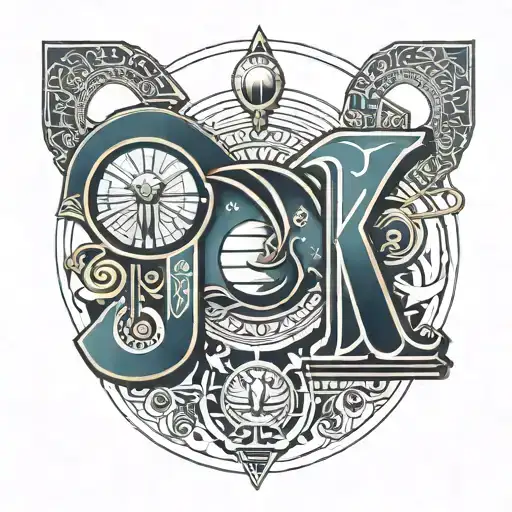 Letters With Egyptian Typography P & K Geometric Shape Of Letters With A Sun And Moon And Water Idea