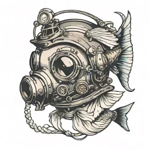 A Mackerel Holding A Diving Helmet And Wearing A Wedding Dress