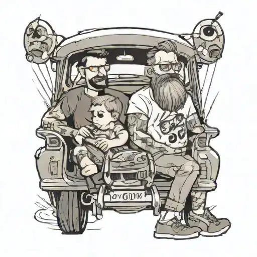 Dad And Son Sitting In A Car Together While Dad Drives