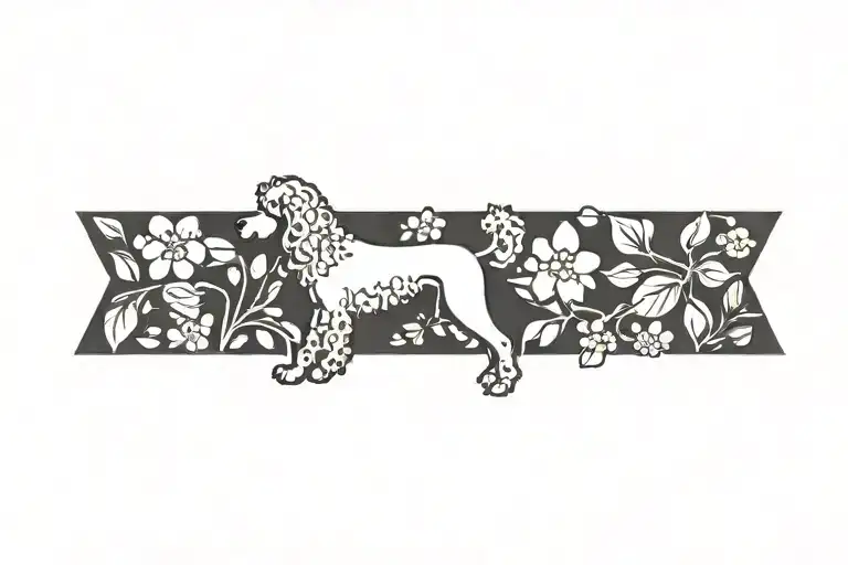 Standard Poodle Silhouette Framed By Dogwood Flowers