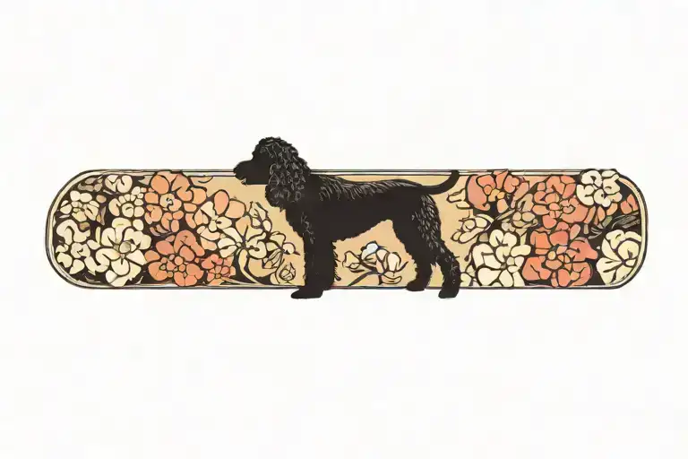 Standard Poodle Silhouette Framed By Dogwood Flowers