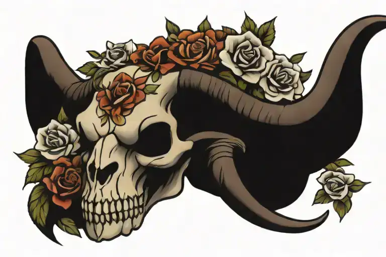Longhorn Skull With Flowers
