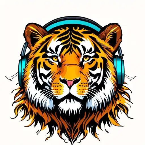 Tiger And Lion Wearing Headphones