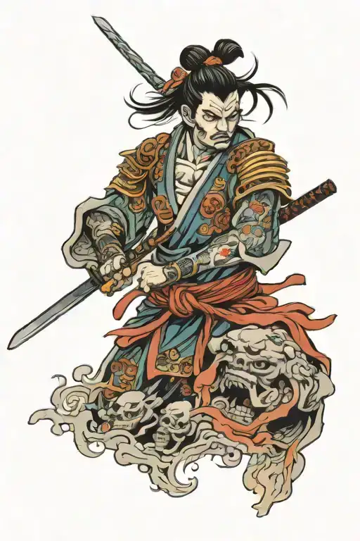 Samurai Against The Backdrop Of Corpses