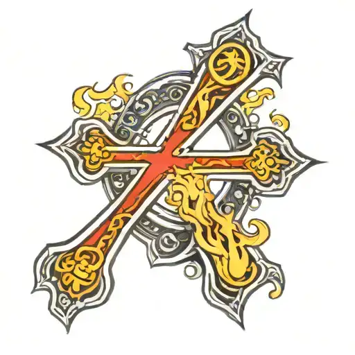 777 Number Cross On Fire