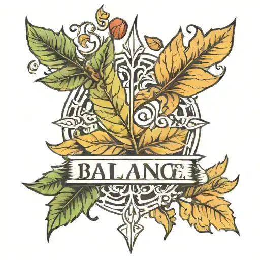 Two Leafs And In The Middle The Word Balance Infront Of The Neck