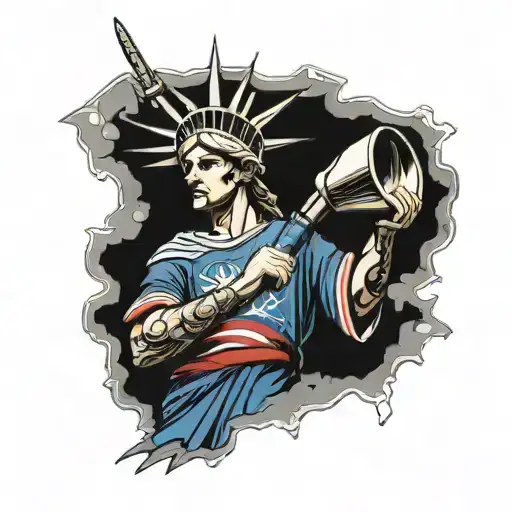 Statue Of Liberty Wearing A New York Rangers Jersey & Holding The Stanley Cup Trophy