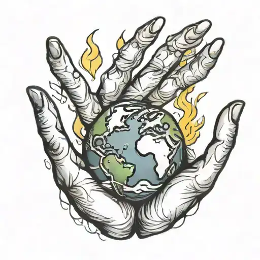 Hands Holdin Up A Planet Thats On Fire