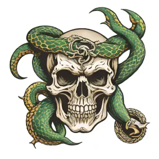Skull With Snake Intertwined Representing The Second Amendment