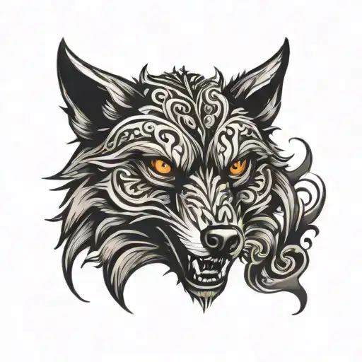 Black Wolf On Half Chest