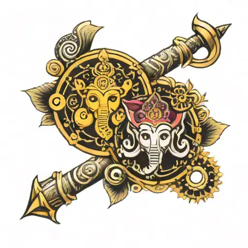 Hindu Armband Tattoo With Trishul And Lord Krishna And Lord Ganesha