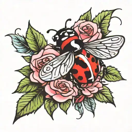 Ladybug And Pink Rose
