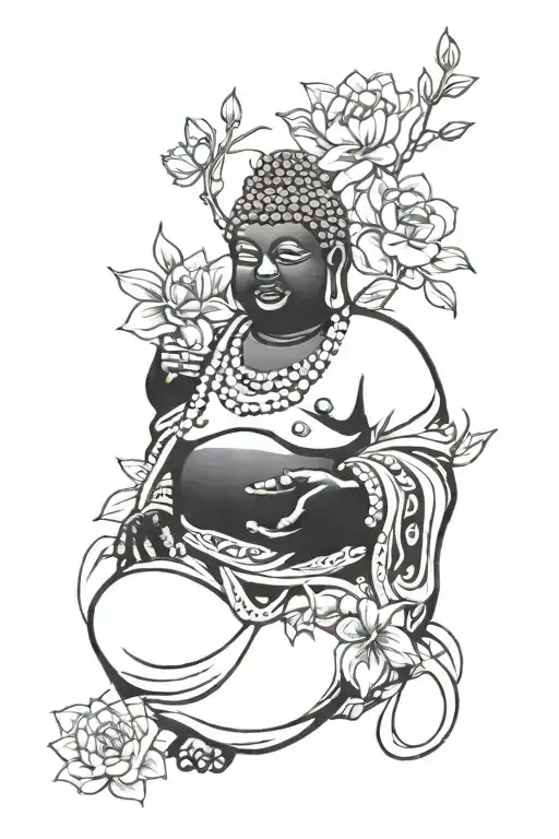 Black Mambo With Fat Buddha And Flowers