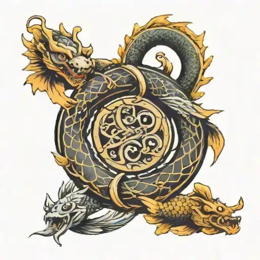 Ouroboros In The Form Of Infinity Carp And Dragon