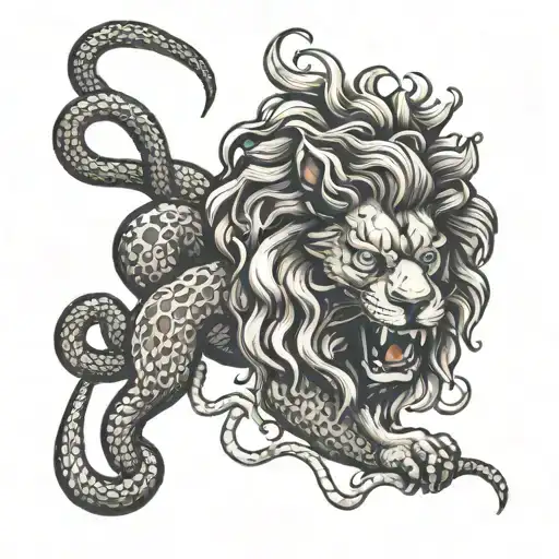 A Lion Fights A Python Snake