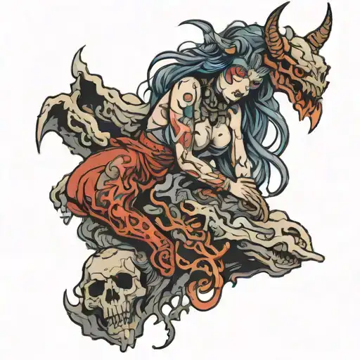 Female Demon Holding Surge On Mountain Of Corpses