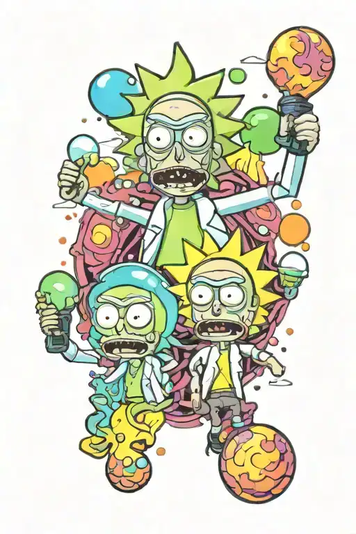 A Psychedelic Rick And Morty Mashup Surrounded By Swirling Lava Lamp Bubbles