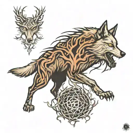 Yggdrassil And Fenris Wolf