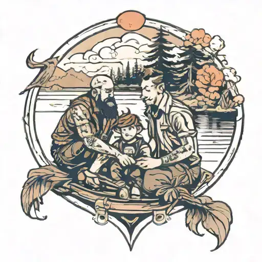 Father And Son At A Lake