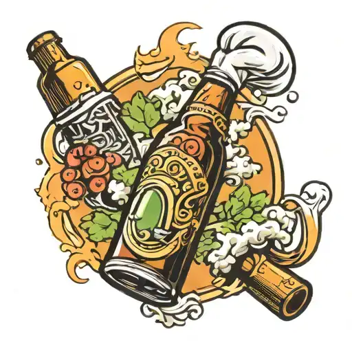 Beer Bottle With Chef Cap Tatoo Design
