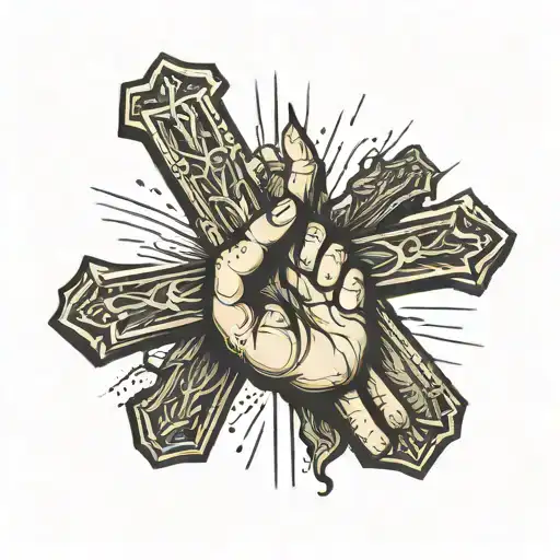 A Hand In Which Lies A Christian Cross On Which Jesus Is Crucified