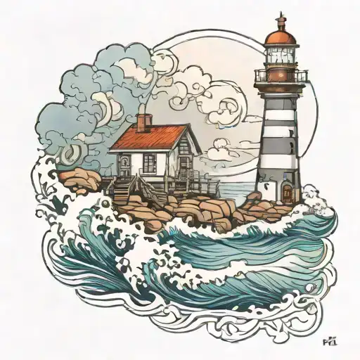 Light House Ocean Scene Tattoo Idea