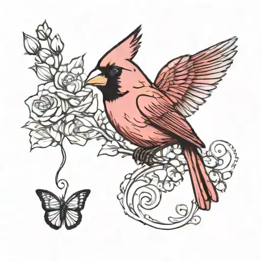 Male Cardinal Holding November And May Birth Flowers
