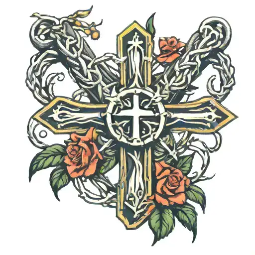 Cross With Crown Of Thorns Hanging