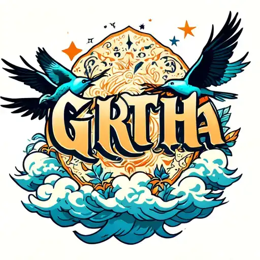The Name Girtha And Clouds And Birds And Star