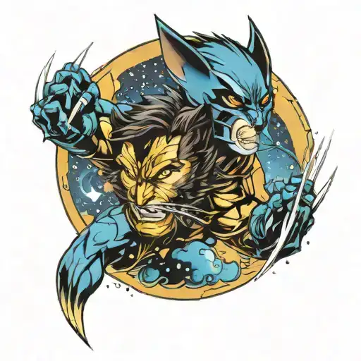 A Neotraditional Tattoo Of Wolverine With Cosmic-themed Background Elements Like Planets And Stars