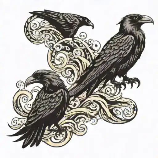 Odin Ravens Huginn And Muninn Drak Sea Waves