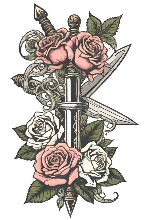 Three Roses With A Sword Over The Top