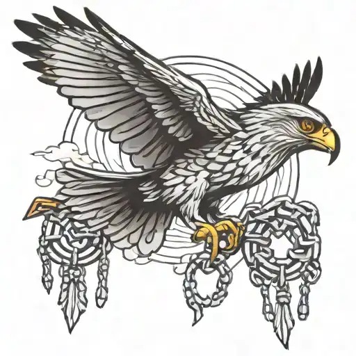 Hawk Flying With Broken Chain