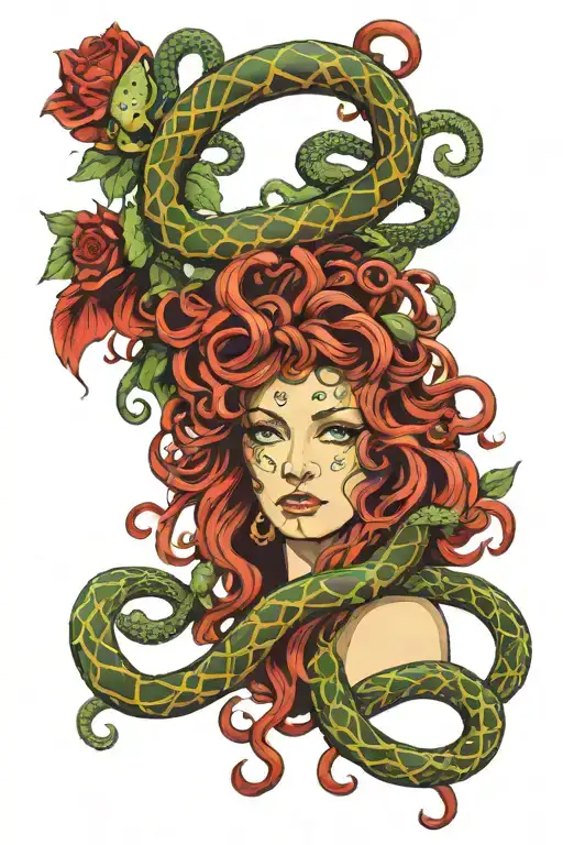 Medusa Portrait With Snakes And Ornaments Used
