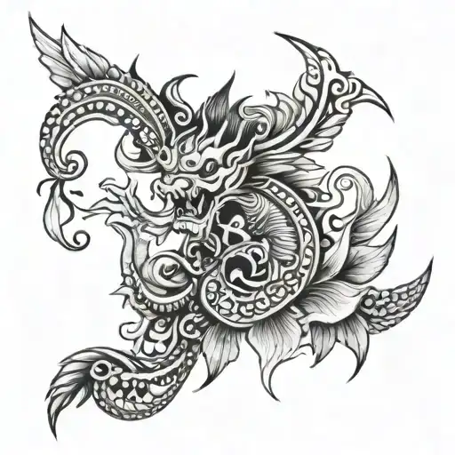 Black And Grey Indonesian Tattoo Design