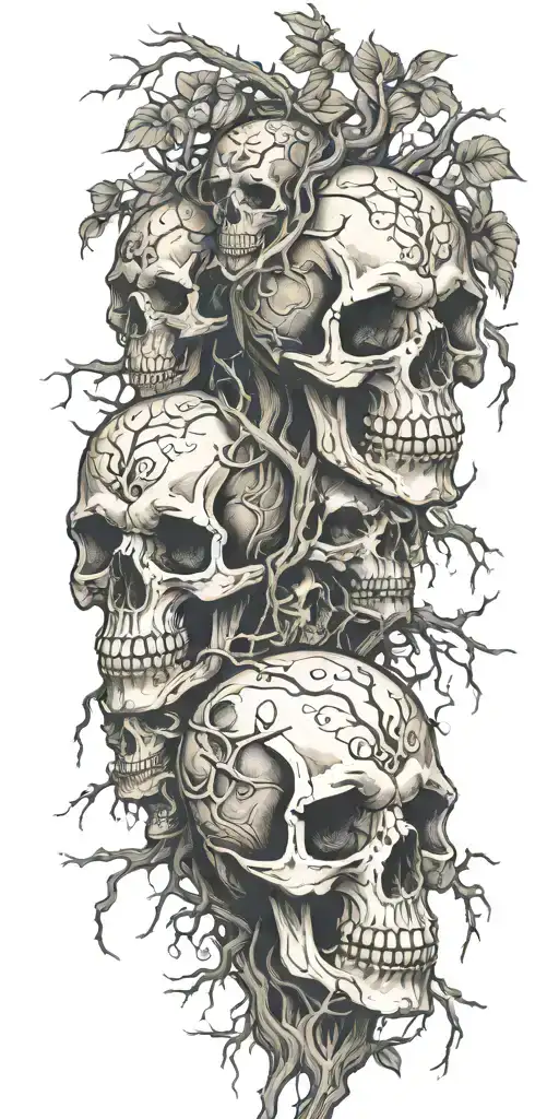 Skulls Surround By Tree Roots