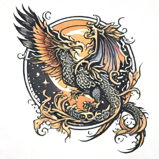Phoenix Dragon Night Sky