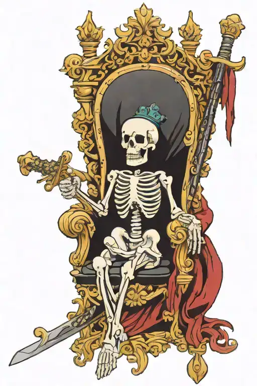Skeleton Sat In Throne Holding A Sword