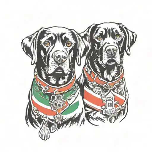 Two Black Labs With Italian Flag