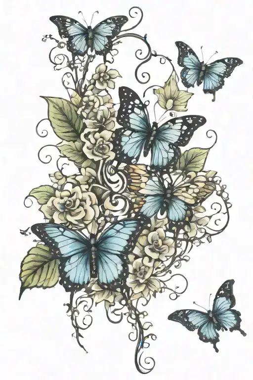 Butterflies Attached To A Vine Going Down The Back