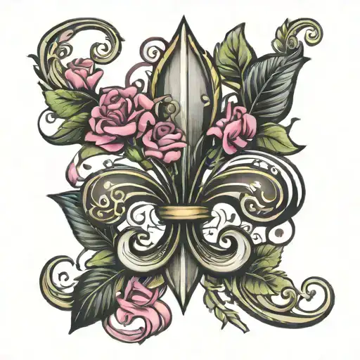 Fleur De Lis Wrapped In Rose Vine