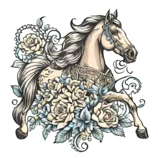 Name Caprice With Horse And Flowers Intertwined