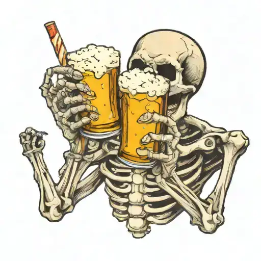 Skeleton Holding A Beer In One Hand A Smart Phone In The Other