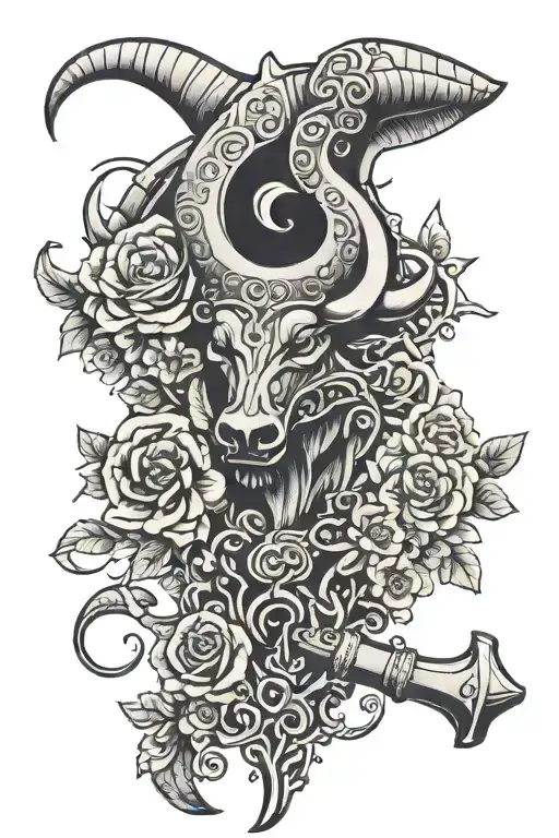 Thors Hammer Crescent Moon A Bull Surrounded By Flowers