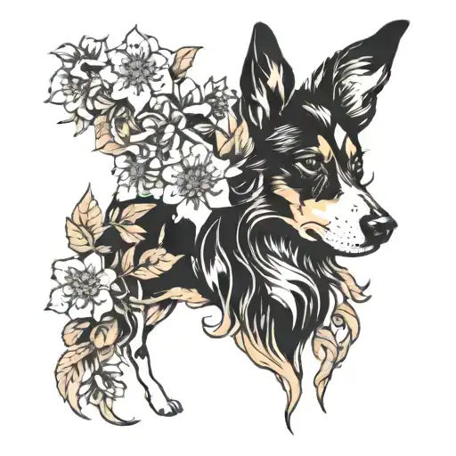 Dog Print With Wild Flowers Growing