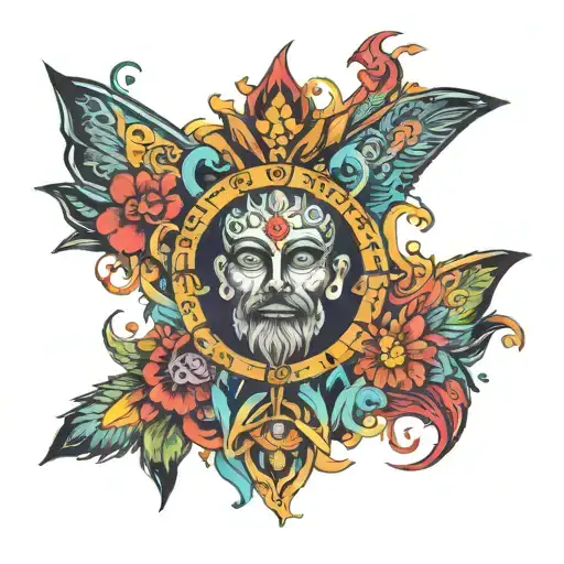 Make A Colourful Spiritual Tattoo Covering The Entire Chest Of A Man