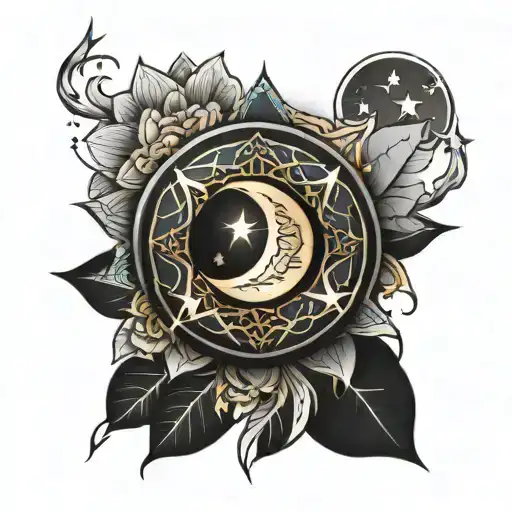 Mandala With Crescent Lightning And Stars And Moon