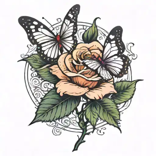Rose With Stem Butterfly