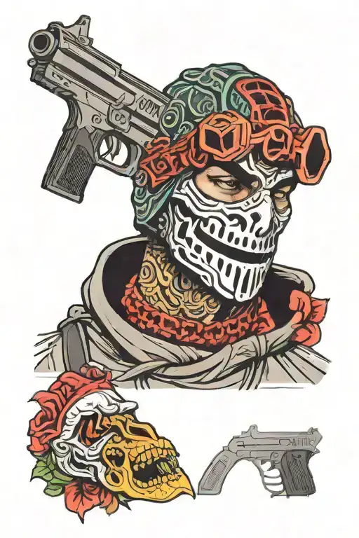 A Man In A Balaclava With A Gun To His Temple With Grills On His Teeth